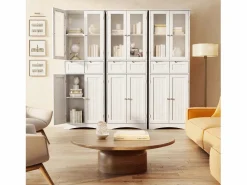 Bealife Armario Alto de Cocina 170 cm - Mueble con 4 Puertas de Vidrio, 2 Cajones y Estantes Regulables para Almacenamiento