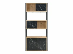 Online Vente-unique Biblioteca con almacenamiento de MDF y acero - Efecto mármol negro y natural - YELANIA Negro / Color natural claro