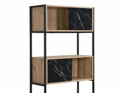 Online Vente-unique Biblioteca con almacenamiento de MDF y acero - Efecto mármol negro y natural - YELANIA Negro / Color natural claro