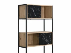 Online Vente-unique Biblioteca con almacenamiento de MDF y acero - Efecto mármol negro y natural - YELANIA Negro / Color natural claro