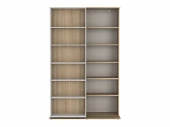Vente-unique Biblioteca corredero - 18 estantes - Blanco y roble - PRALI