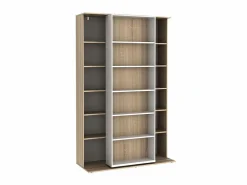 Vente-unique Biblioteca corredero - 18 estantes - Blanco y roble - PRALI