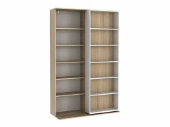 Vente-unique Biblioteca corredero - 18 estantes - Blanco y roble - PRALI
