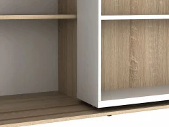 Vente-unique Biblioteca corredero - 18 estantes - Blanco y roble - PRALI