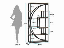 Online Biblioteca Industrial de 5 Niveles, Biblioteca de 180 cm de Altura con 8 Estantes de Almacenamiento Abiertos Librería