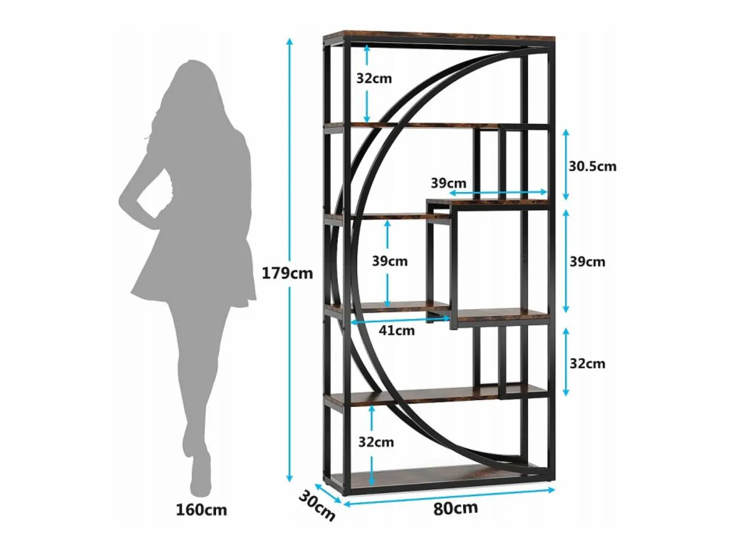 Online Biblioteca Industrial de 5 Niveles, Biblioteca de 180 cm de Altura con 8 Estantes de Almacenamiento Abiertos Librería