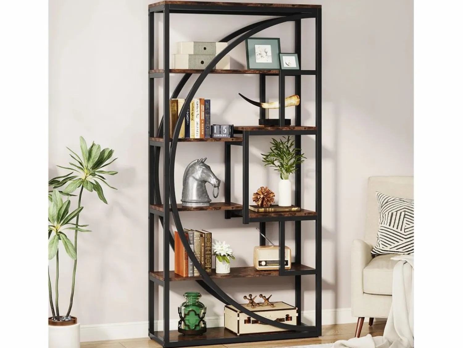 Online Biblioteca Industrial de 5 Niveles, Biblioteca de 180 cm de Altura con 8 Estantes de Almacenamiento Abiertos Librería