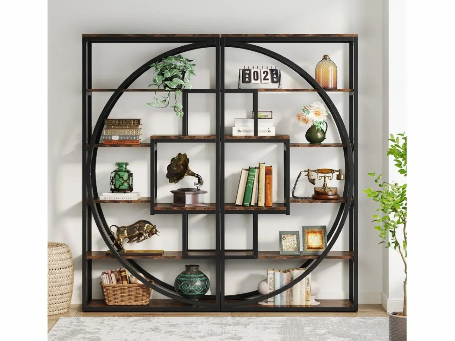 Online Biblioteca Industrial de 5 Niveles, Biblioteca de 180 cm de Altura con 8 Estantes de Almacenamiento Abiertos Librería
