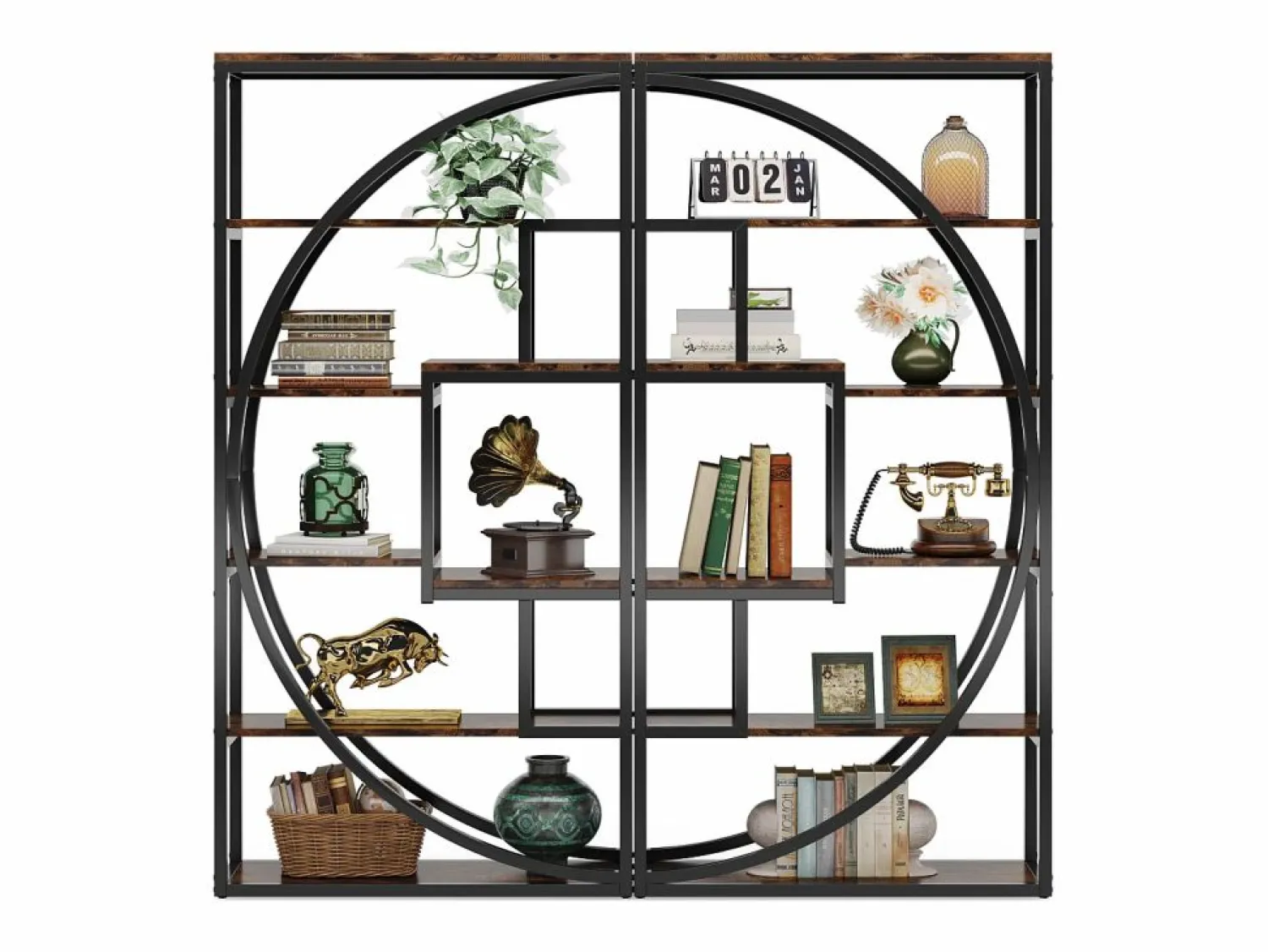 Online Biblioteca Industrial de 5 Niveles, Biblioteca de 180 cm de Altura con 8 Estantes de Almacenamiento Abiertos Librería