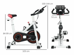 Bicicleta estática con resistencia ajustable, ABS, color blanco/negro, volante de inercia de 8 kg (103x53x114cm)