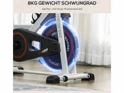 Bicicleta estática con resistencia ajustable, ABS, color blanco/negro, volante de inercia de 8 kg (103x53x114cm)