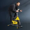 Bicicleta estática de altura regulable con transmisión por correa, pantalla LCD, acero y ABS, amarilla (45,5x100x101-113cm)