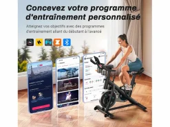 Online MERACH Bicicleta estática silenciosa, resistencia ajustable, pantalla LED, APP, carga 136 kg, ideal para casa Negro