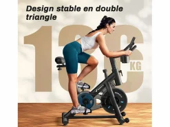 Online MERACH Bicicleta estática silenciosa, resistencia ajustable, pantalla LED, APP, carga 136 kg, ideal para casa Negro