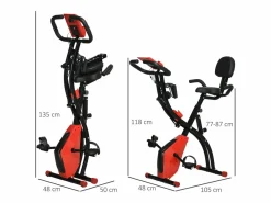 Outlet Bicicleta estática plegable 2 en 1 con pantalla LCD y resistencia magnética de 8 niveles, acero, color rojo (105 x 48 x 118 cm) Bicicleta Estática