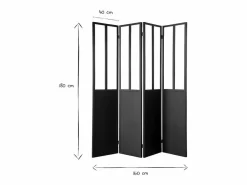 Miliboo Biombo 4 paneles en metal y cristal RACK