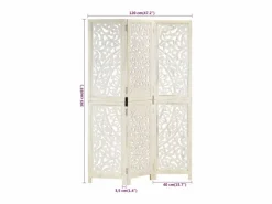 vidaxl Biombo 3 paneles tallado a mano madera mango 120x165 cm Blanco