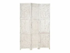 vidaxl Biombo 3 paneles tallado a mano madera mango 120x165 cm Blanco