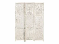 vidaxl Biombo 3 paneles tallado a mano madera mango 120x165 cm Blanco