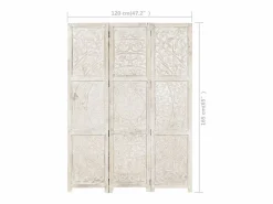 vidaxl Biombo 3 paneles tallado a mano madera mango 120x165 cm Blanco