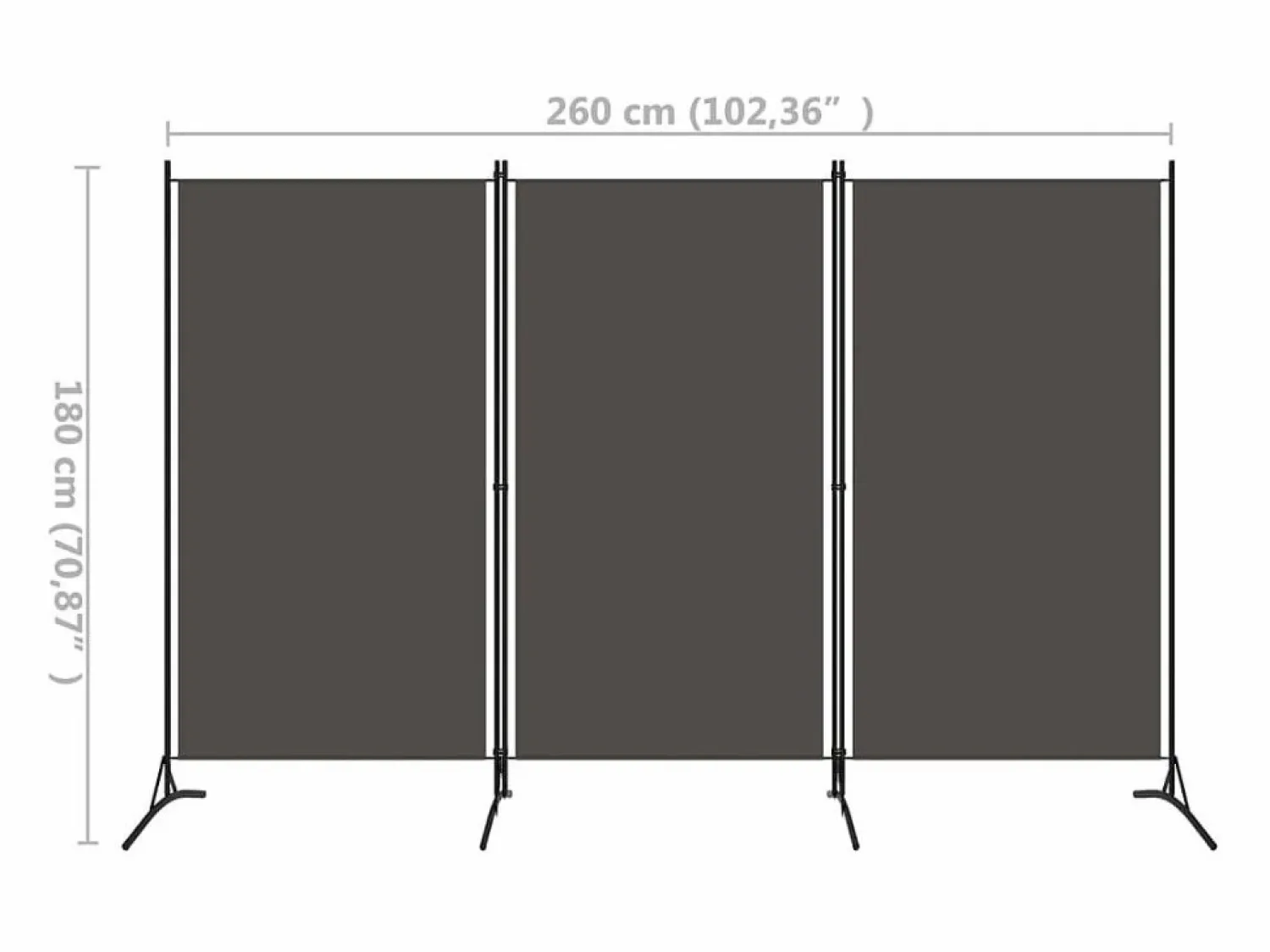 Discount Biombo divisor de 3 paneles antracita 260x180 cm ES621302 Gris