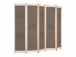 Best Biombo divisor de 5 paneles de tela marrón 200x170x4 cm ES236538 Marru00f3n