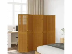 Best Biombo separador de 5 paneles madera maciza paulownia marrón ES729638 Marru00f3n