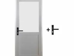 Hot GD Menuiseries Bloque de puerta Athena BLANCO H204 x L73 Empujando las dimensiones de la mesa derecha + manija Color natural claro