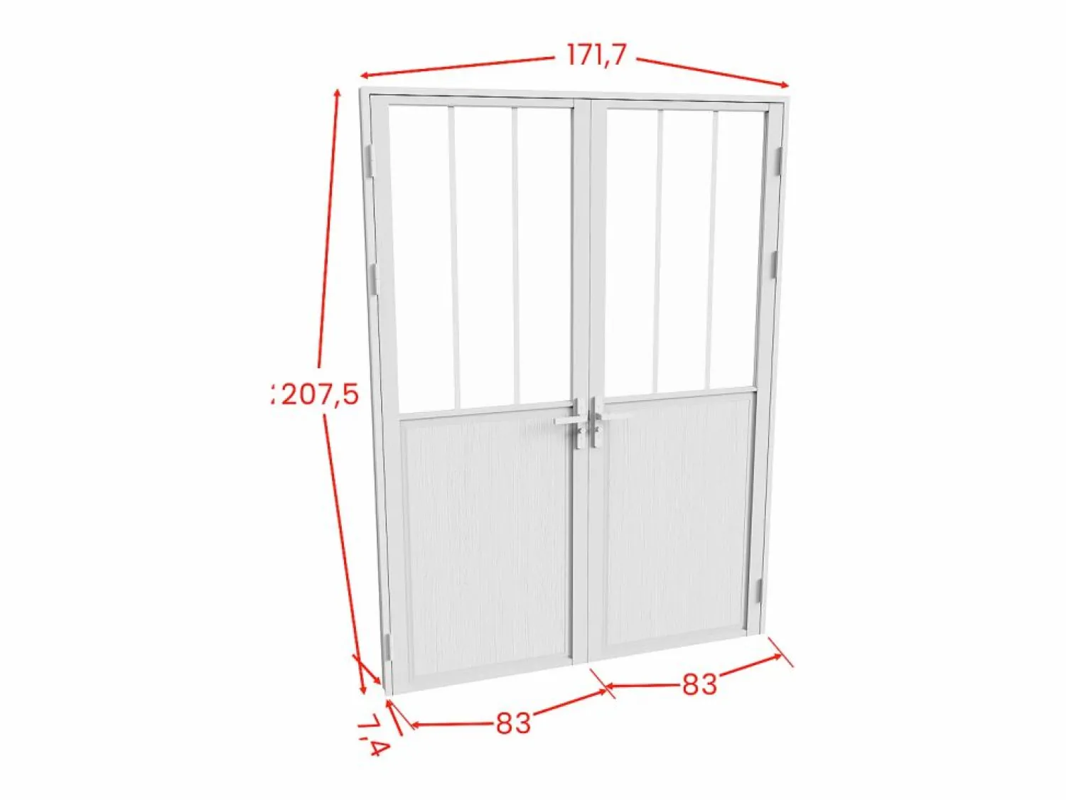 Sale Vente-unique Bloque de puerta reversible, MDF y vidrio templado - 2 x Alt. 204 x An. 83 cm - ERMELO Blanco
