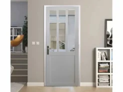 Sale GD Menuiseries Bloque de puerta de taller BLANCO H204 x L73 Empujando panel lateral derecho + manija Color natural claro