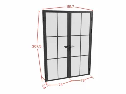 New Vente-unique Bloque de puerta doble reversible - aluminio, vidrio translúcido - 2 x Alt. 204 x An. 73 cm - - SEROTO Negro