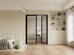 Sale Vente-unique Bloque de puerta doble reversible - vidrio texturizado - 2 x Alt. 204 x An. 73 cm - - LOXTON Negro