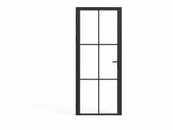 Clearance Vente-unique Bloque de puerta reversible de aluminio y vidrio templado - Alt. 204 x An. 83 cm - SEROTO Negro