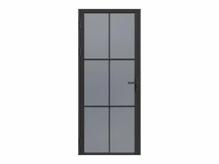 Vente-unique Bloque de puerta reversible de aluminio y vidrio templado ahumado - Alt. 204 x An. 83 cm - - SEROTO