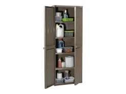 Discount Borric Armario almacenaje de jardín PP apariencia madera 65x45x172 cm Armario De Jardín