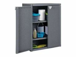 Discount Garden Furniture Borric Armario de almacenaje para jardín PP ratán 65x45x88 cm Gris