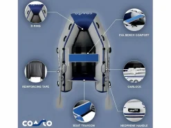 Clearance COASTO Bote neumático Slat 200 - 200x130 cm 2+1 personas - Suelo de carbono latte - 2 remos 1 bomba 1 bolsa de transporte - 200 x 131 cm Azul