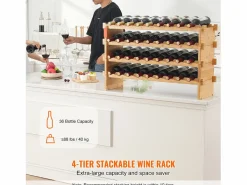 Outlet Botellero Apilable SucceBuy de 4 Niveles para 36 Botellas, de Madera de Bambú Natural