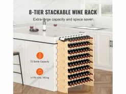 Botellero de Bambú SucceBuy de 8 Niveles para 72 Botellas, Apilable y Modular.