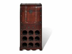 New Botellero de madera para 9 botellas baúl con cajón ES221263 Rojo
