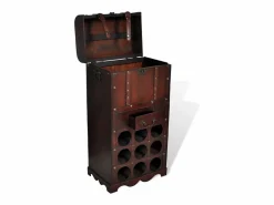 New Botellero de madera para 9 botellas baúl con cajón ES221263 Rojo