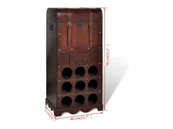 New Botellero de madera para 9 botellas baúl con cajón ES221263 Rojo