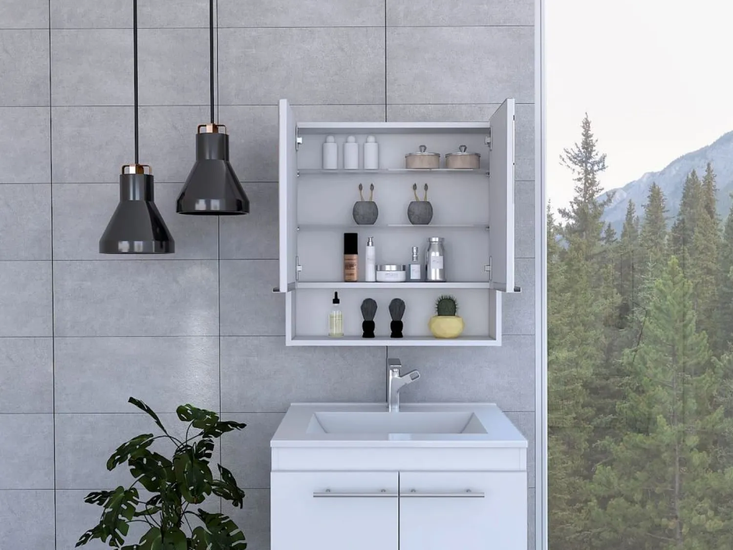 Clearance Botiquin Jaspe en Melamina, con espejos , 62.48 cm X 59.94 cm X 13.97 cm , Mueble De Pared Para Baño