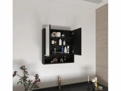Best TuHome Botiquin Jaspe en Melamina, con espejos , 62.48 cm X 59.94 cm X 13.97 cm , Negro