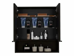 Best TuHome Botiquin Jaspe en Melamina, con espejos , 62.48 cm X 59.94 cm X 13.97 cm , Negro