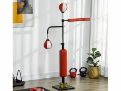 Outlet Boxeador de pie con dos Speedballs, soporte de reflejos, ajustable 140-205 cm, piel sintética, color (84x36x140-205 cm) Negro