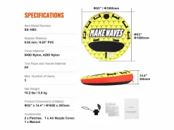 Boya Remolcada Inflable SucceBuy, para 1 a 3 Pasajeros, 231 kg, Tubo Remolcable para Barco