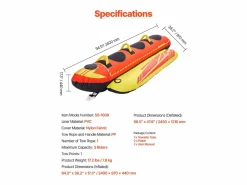 Boyera Remolcada Hinchable SucceBuy, Tubo de Deporte Náutico Hinchable para 1 a 3 Pasajeros, Capacidad de 231 kg Rojo