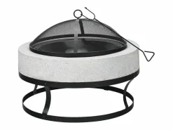 Best Brasero Barbacoa 2 en 1 "Torro" en Piedra Blanca 70x70x49 cm con Tapa y Atizador Barbacoa