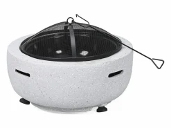 Outlet Habitat et jardin Brasero Barbacoa 2-en-1 Volkan en Óxido de Magnesio Blanco 60x60x40 cm con Tapa Antichispas Negro